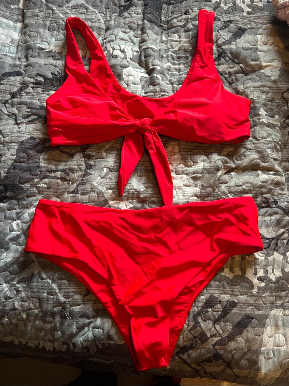 SHEIN Bright Red Tie-Front Bikini Set